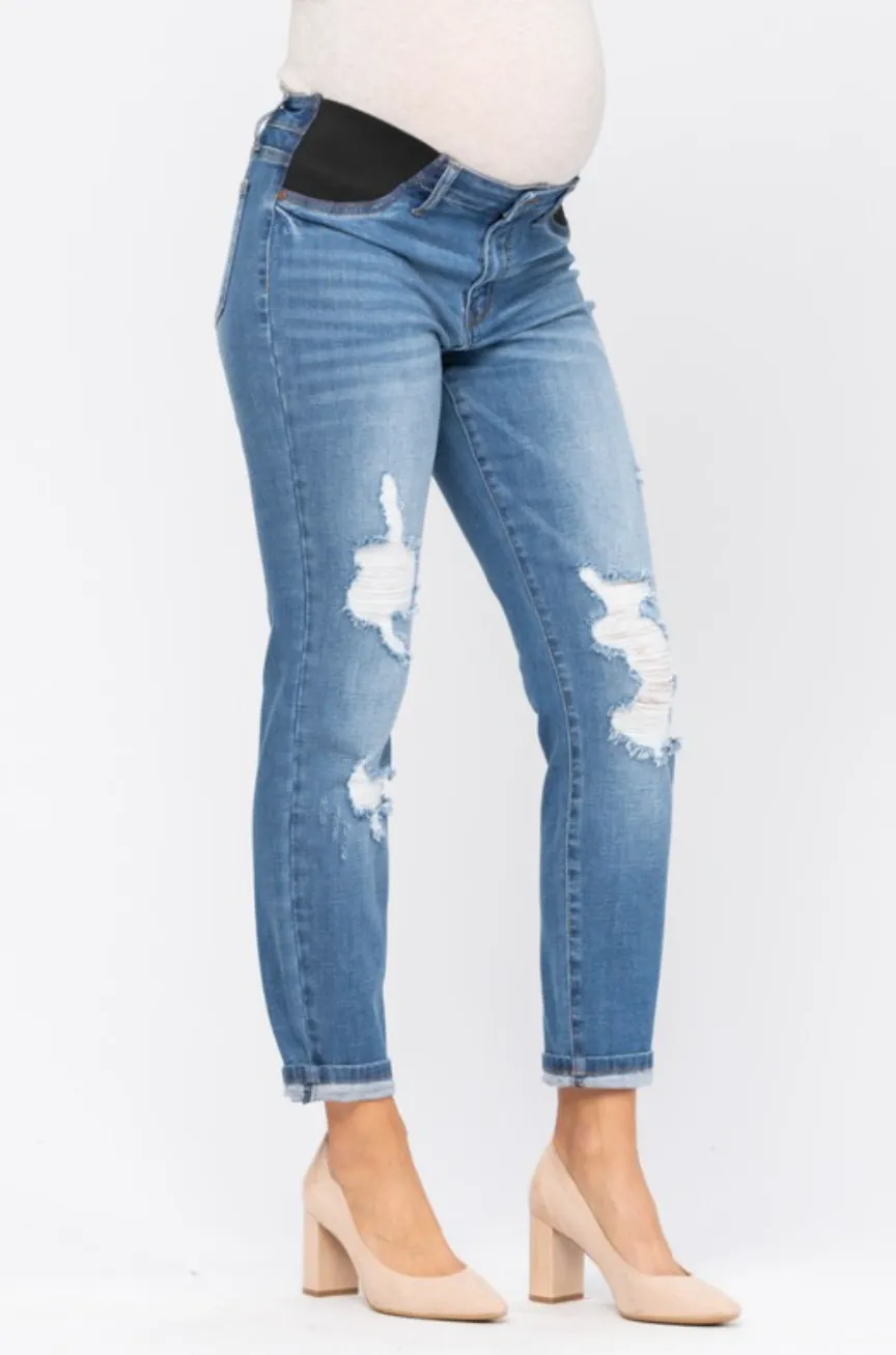 Distressed Boyfriend Maternity Jeans