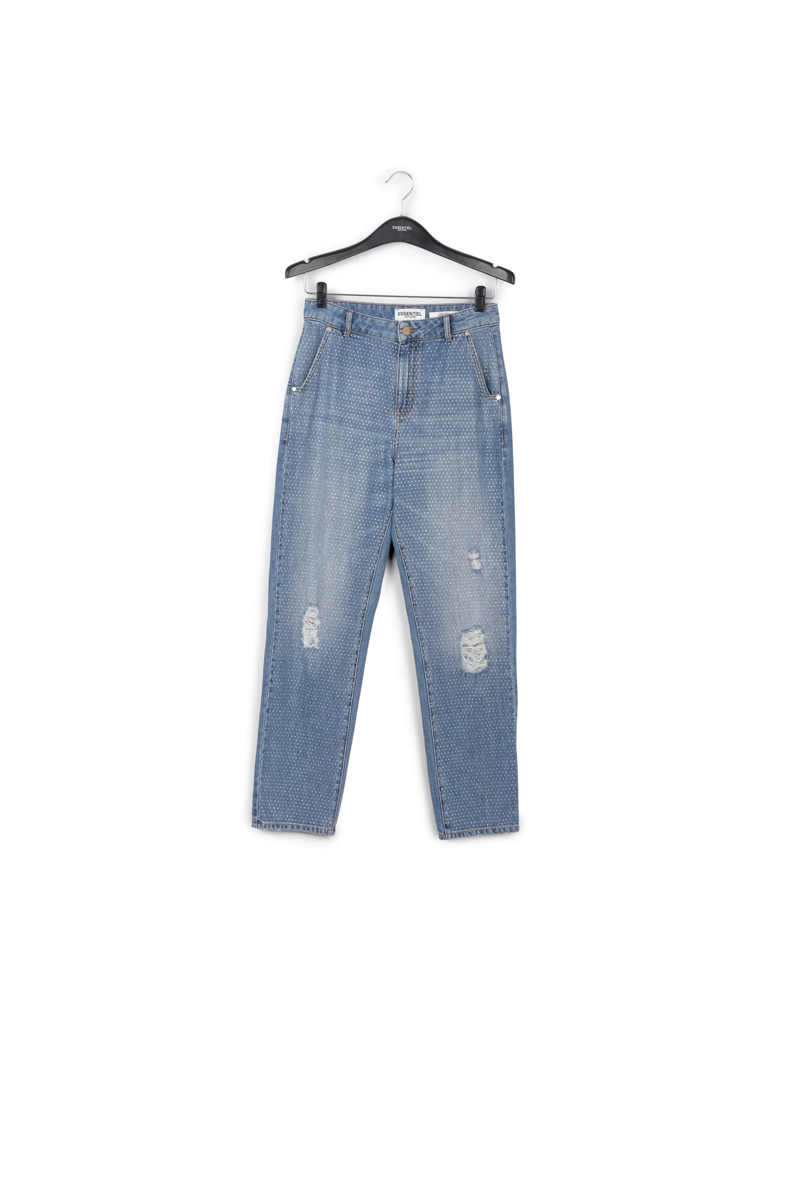Distressed rhinestone-embellished jeans