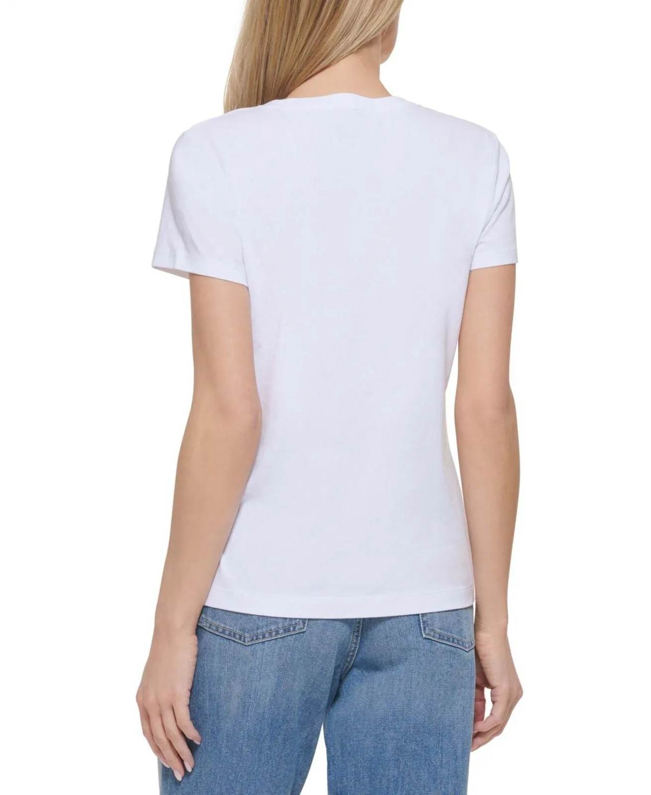 Dkny Jeans Womens Diamante Embellished Logo T-Shirt E21FNDNA White XL