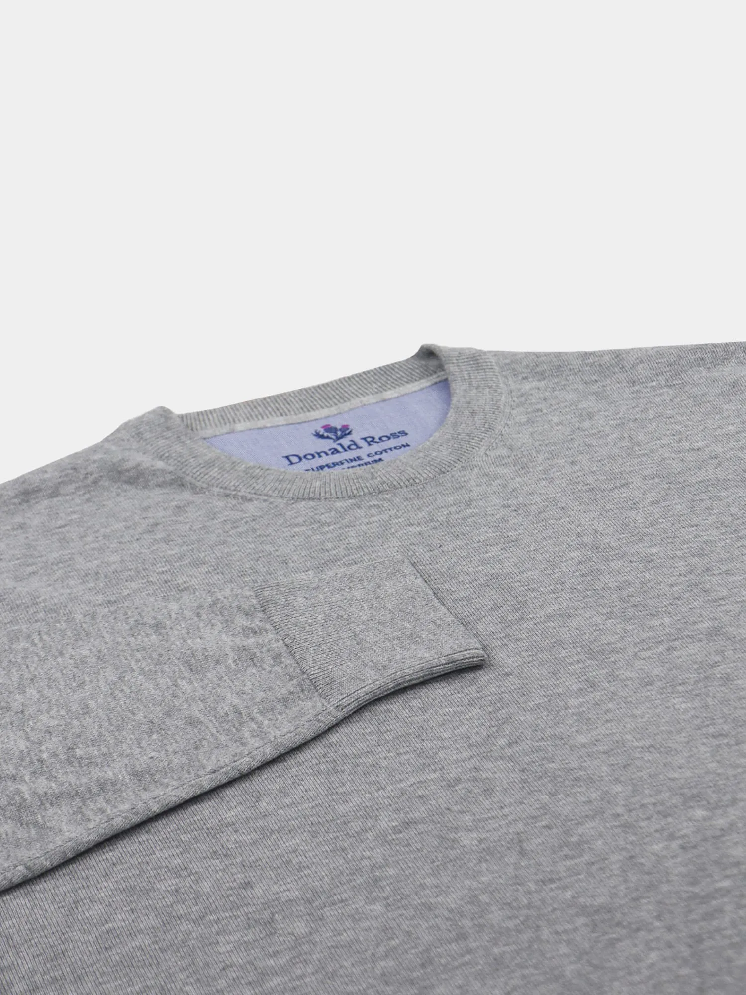 Donald Ross Mens SUPER GOLF SUPER FINE Cotton Crew Neck Sweater - HEATHER GREY