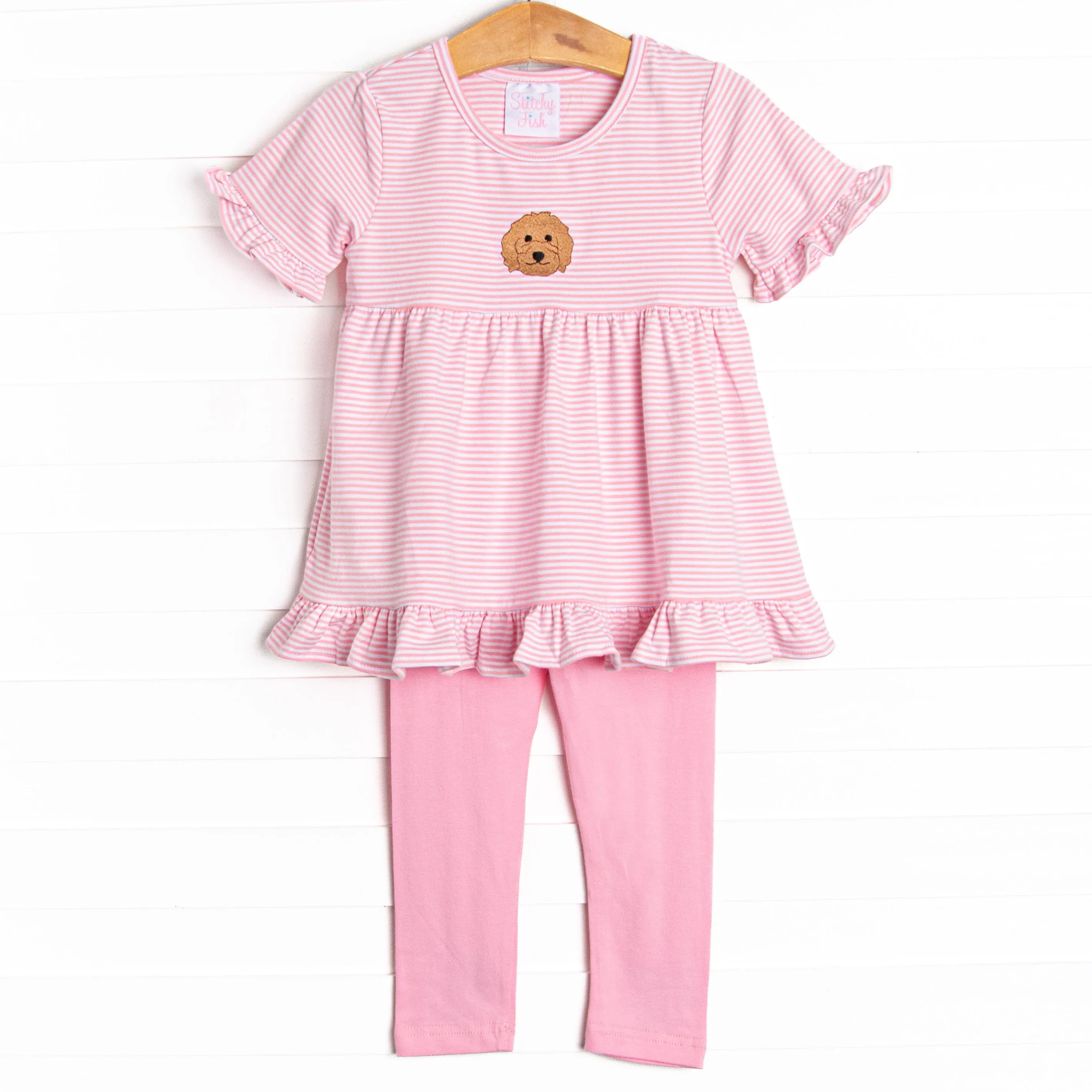Doodle Days Embroidered Legging Set, Pink
