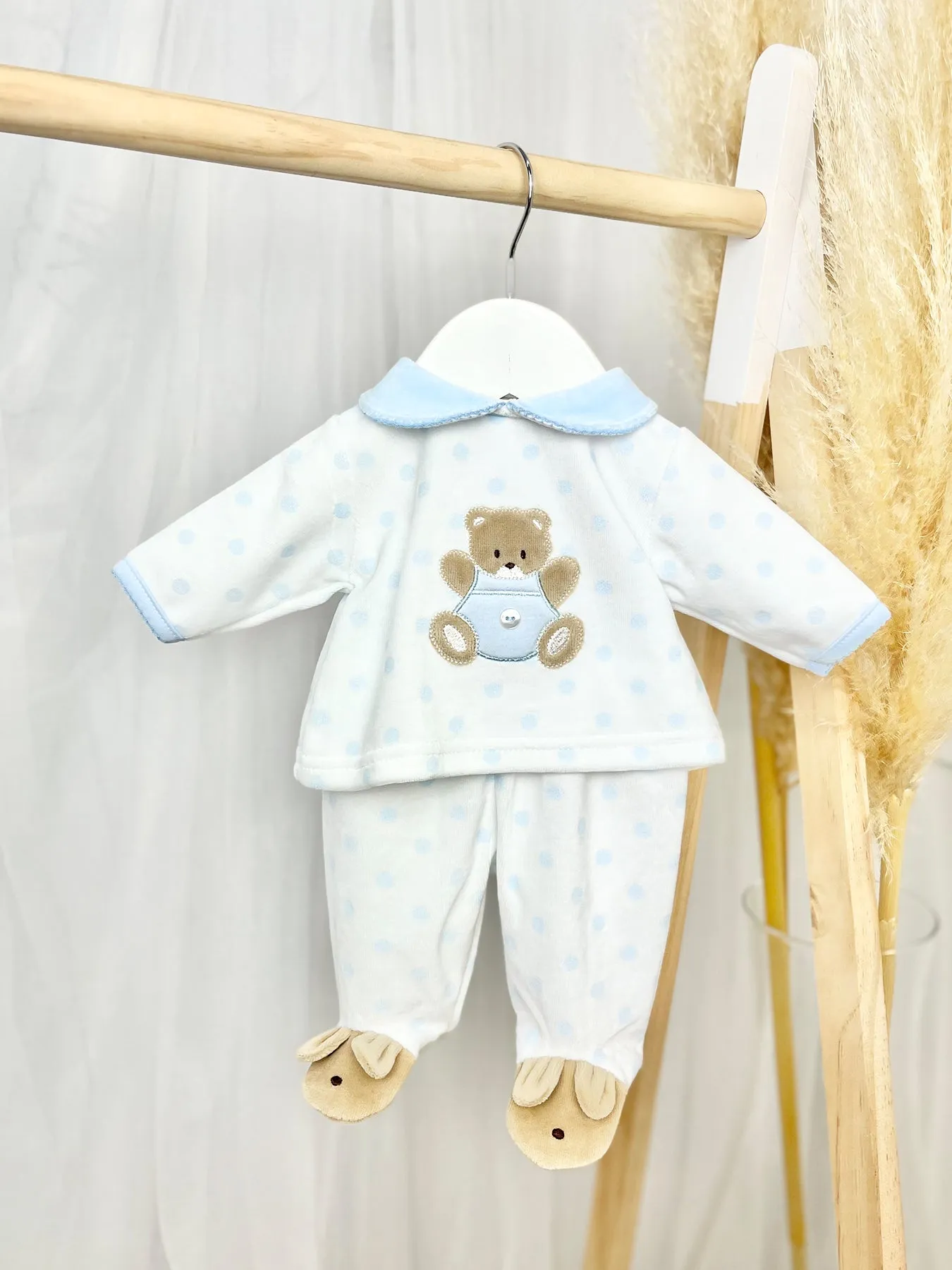 Dotty Teddy Velour Outfit Set - 2 Colours