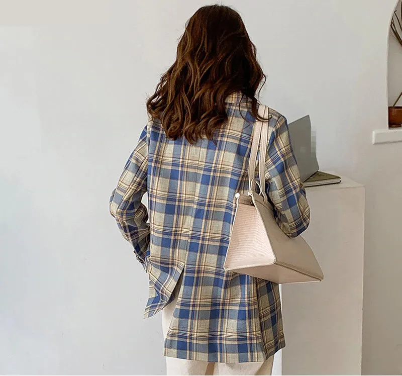 Double Breasted Loose Plaid Blazer Coat