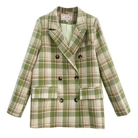 Double Breasted Loose Plaid Blazer Coat