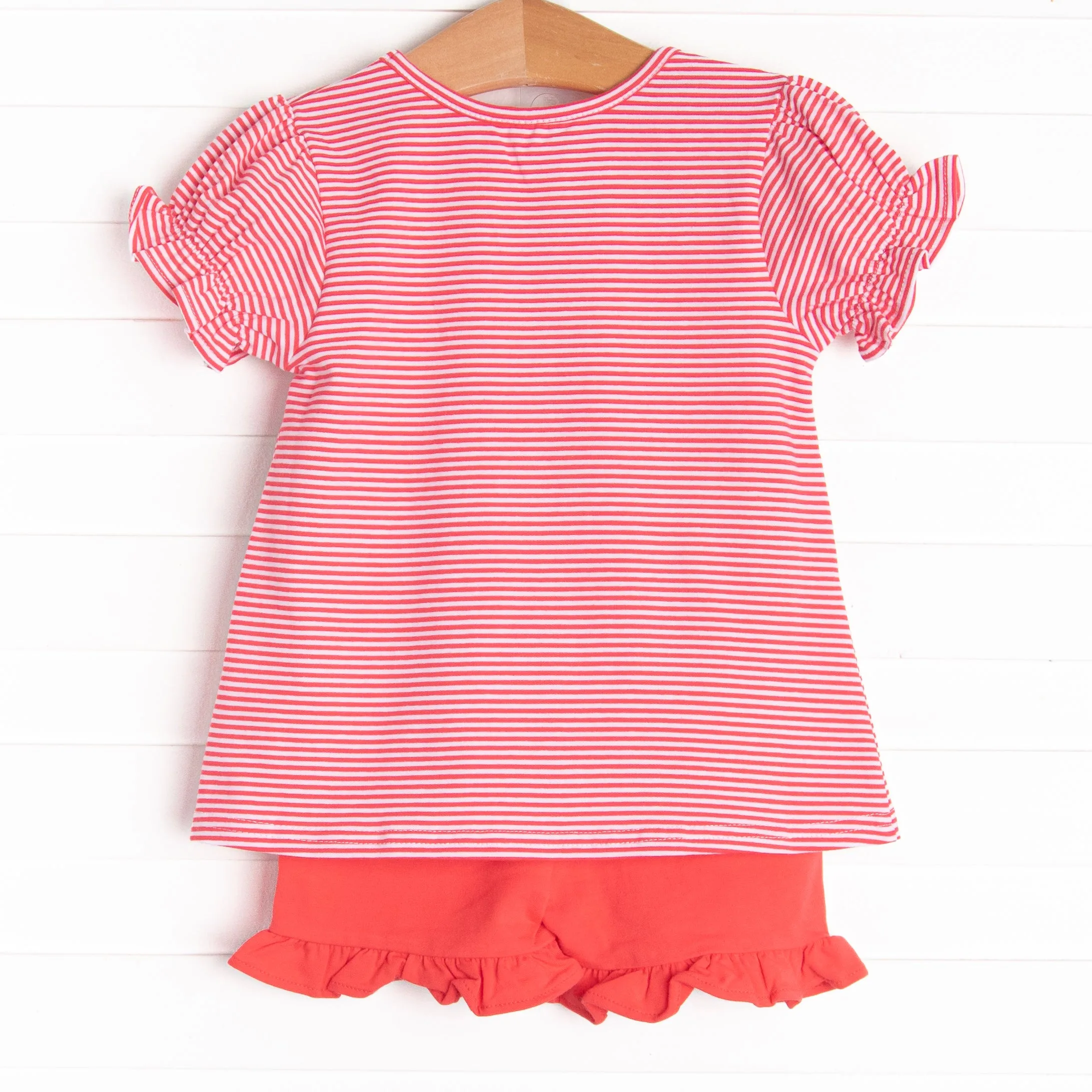 Dragonfly Days Applique Ruffle Short Set, Red