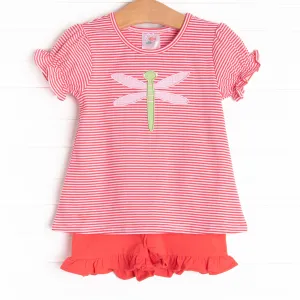 Dragonfly Days Applique Ruffle Short Set, Red