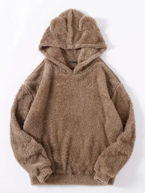 Drop Shoulder 3D Ear Teddy Hoodie