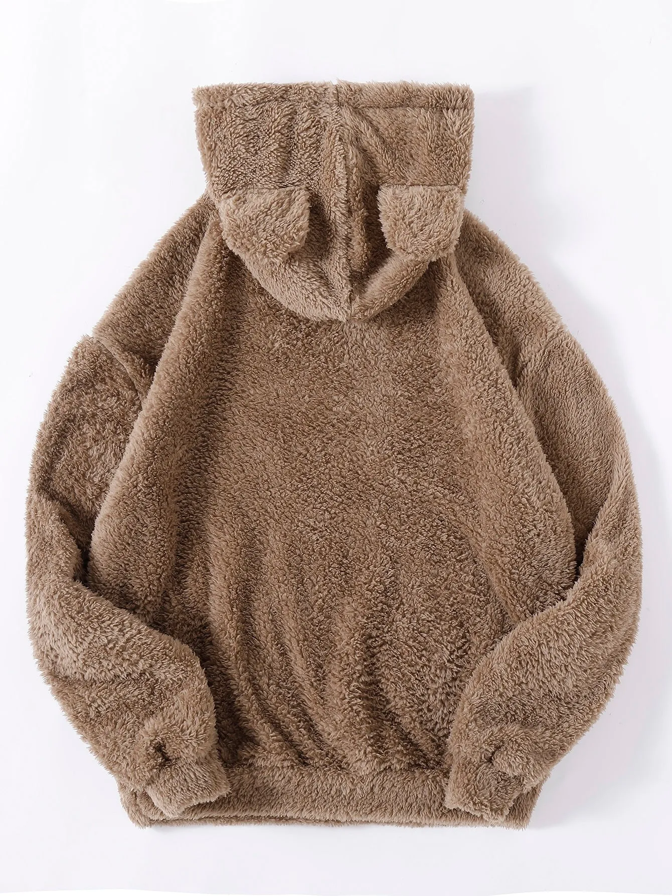 Drop Shoulder 3D Ear Teddy Hoodie