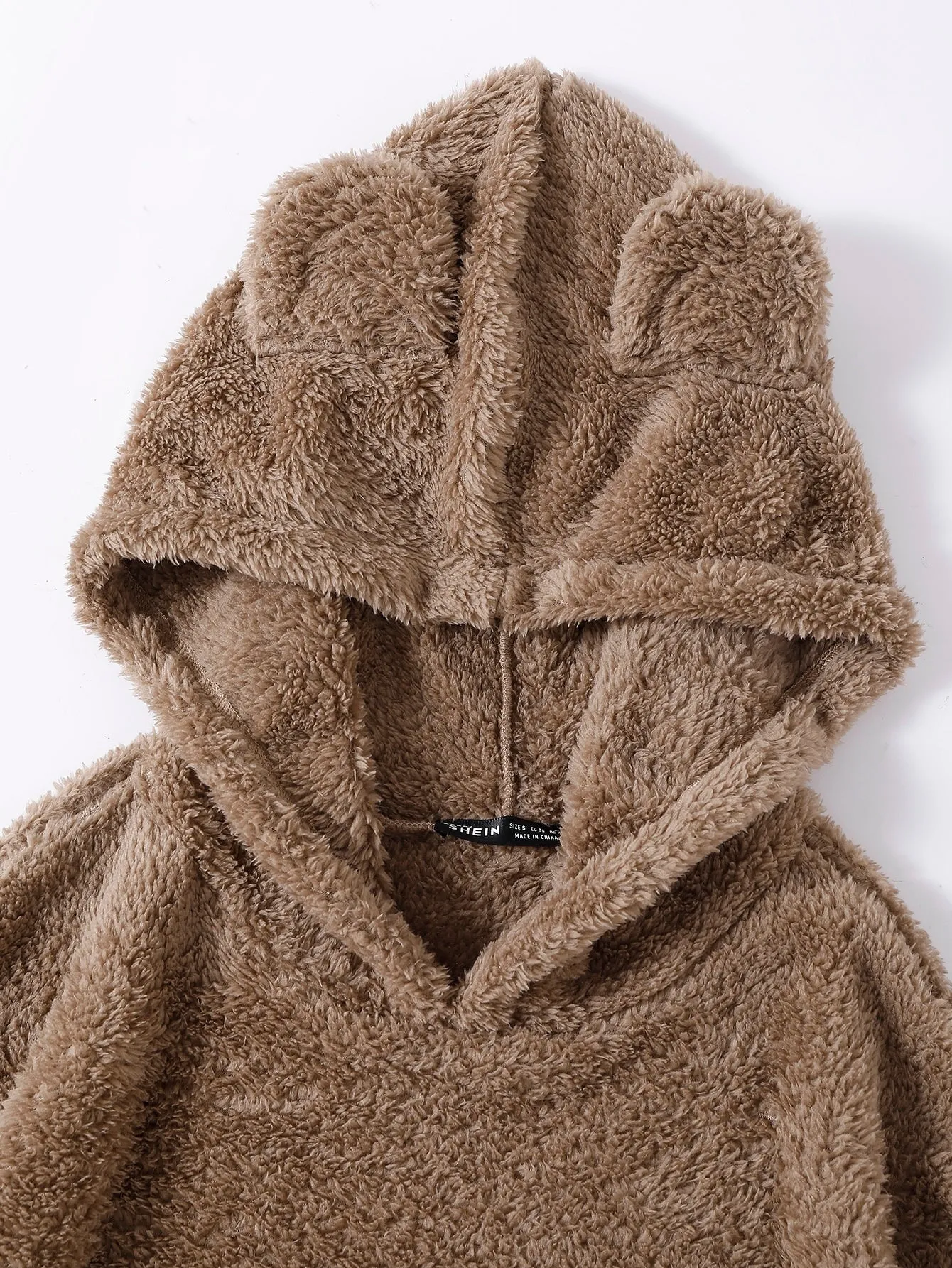 Drop Shoulder 3D Ear Teddy Hoodie