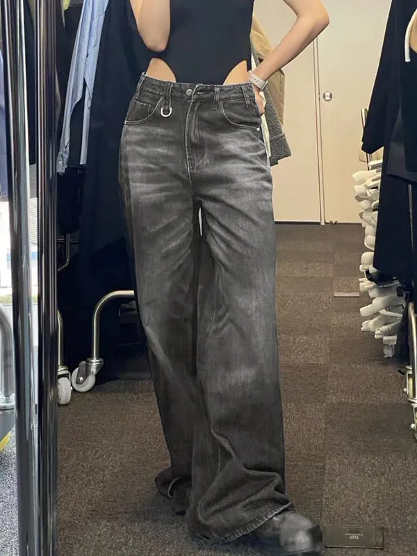 Dunkle Hip Hop Gewaschene Baggy Boyfriend Jeans