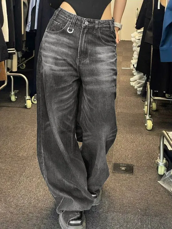 Dunkle Hip Hop Gewaschene Baggy Boyfriend Jeans