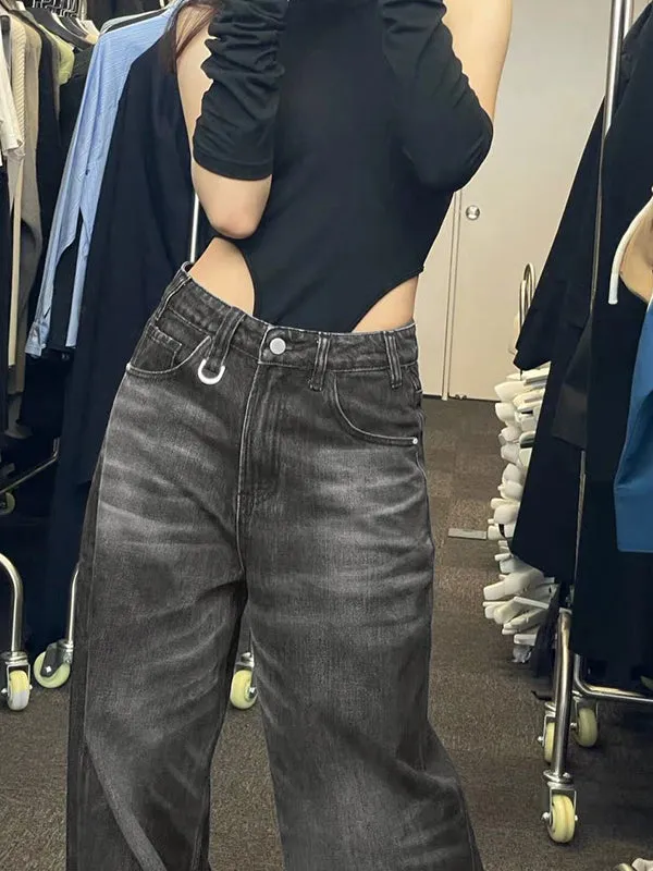 Dunkle Hip Hop Gewaschene Baggy Boyfriend Jeans