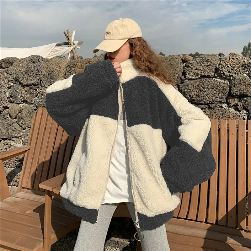 Elegant Color Faux Fur Warm Zipper Jacket