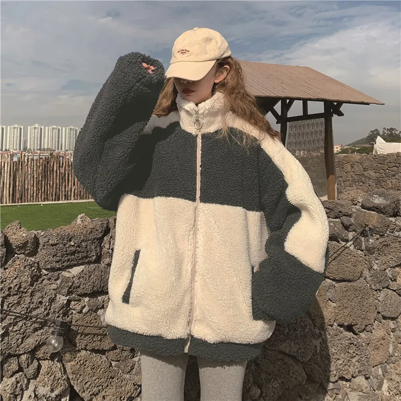 Elegant Color Faux Fur Warm Zipper Jacket
