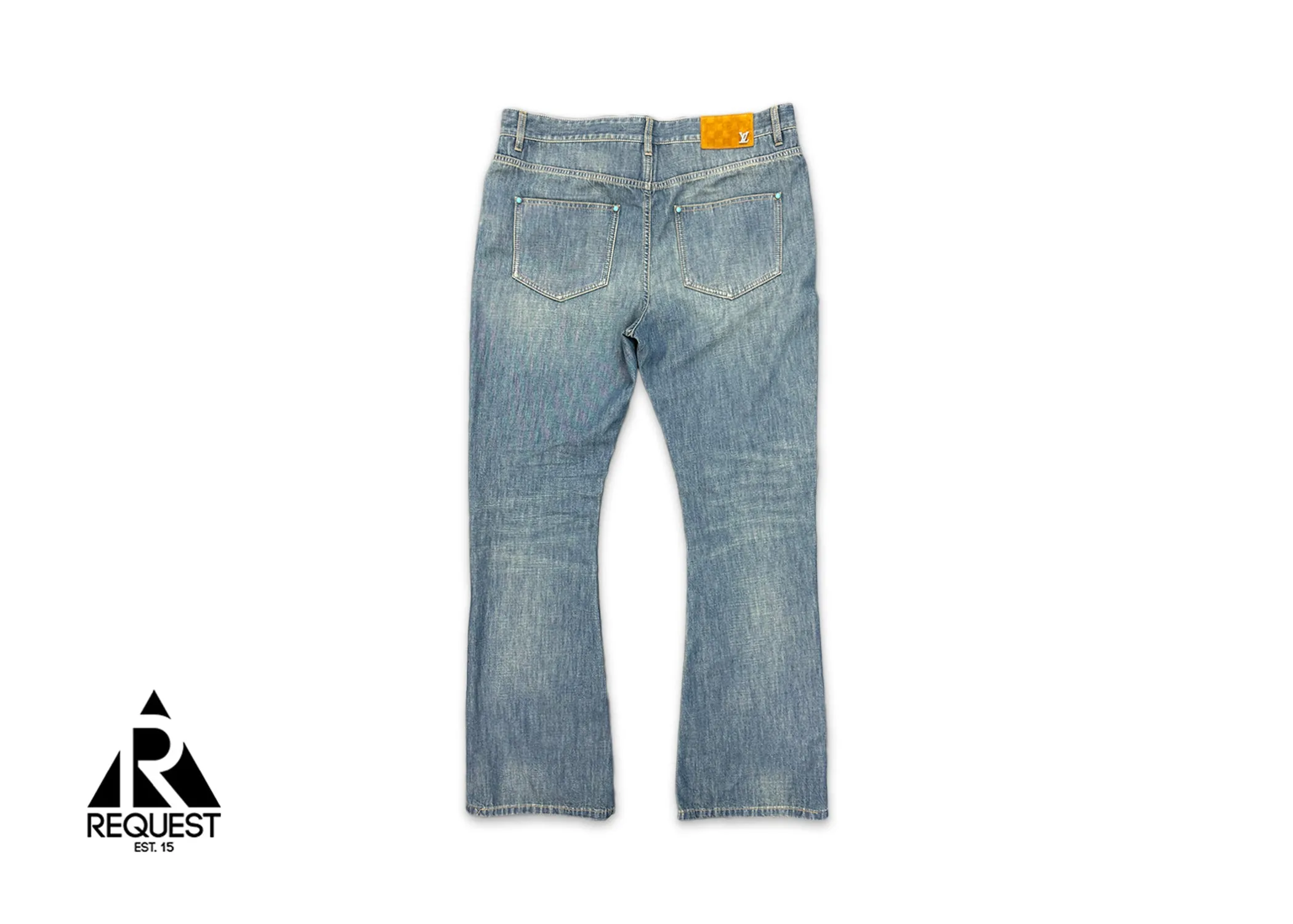 Embellished Flared Cotton Chambray Pants "Light Indigo"