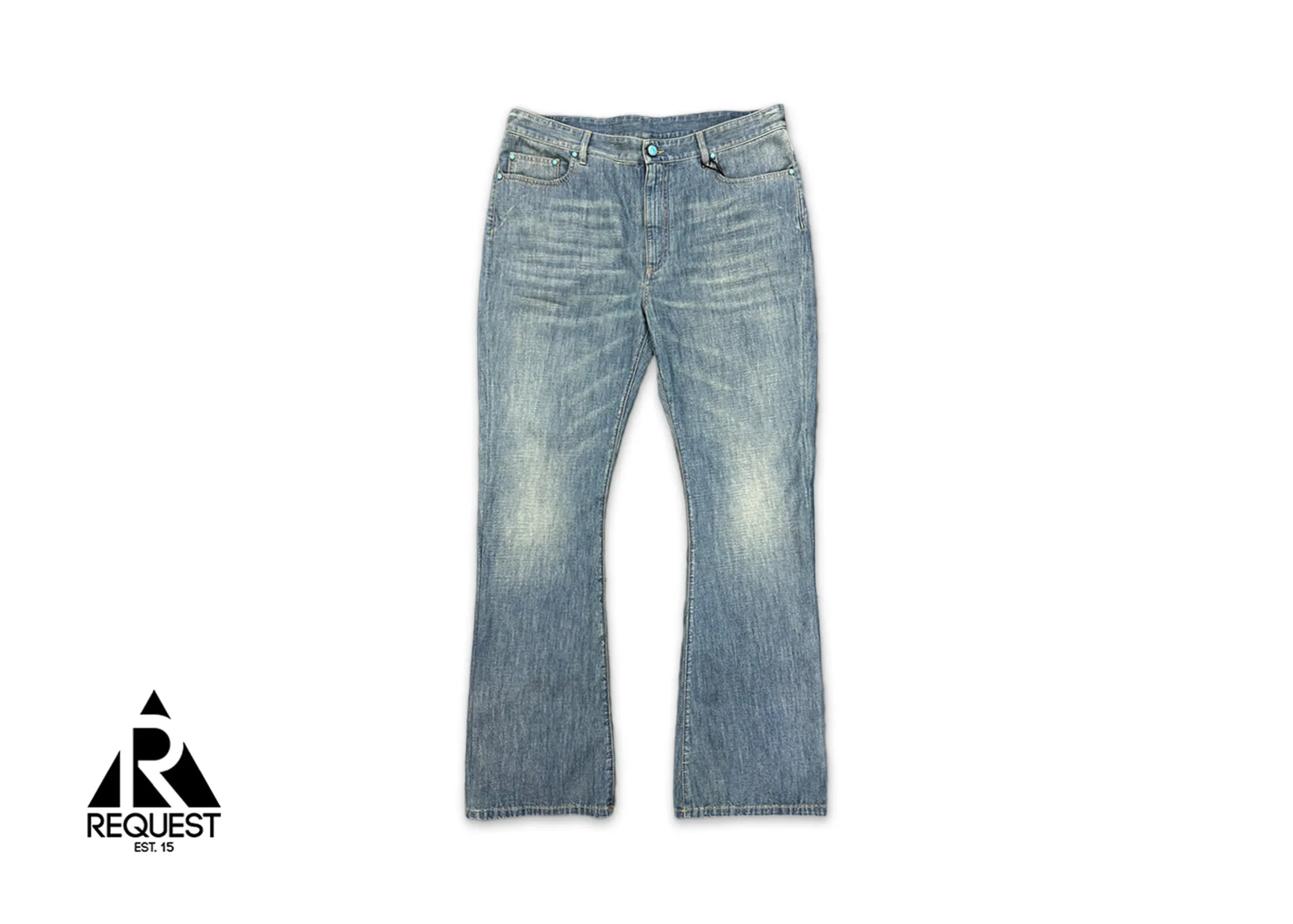 Embellished Flared Cotton Chambray Pants "Light Indigo"