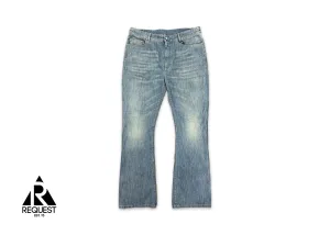 Embellished Flared Cotton Chambray Pants "Light Indigo"
