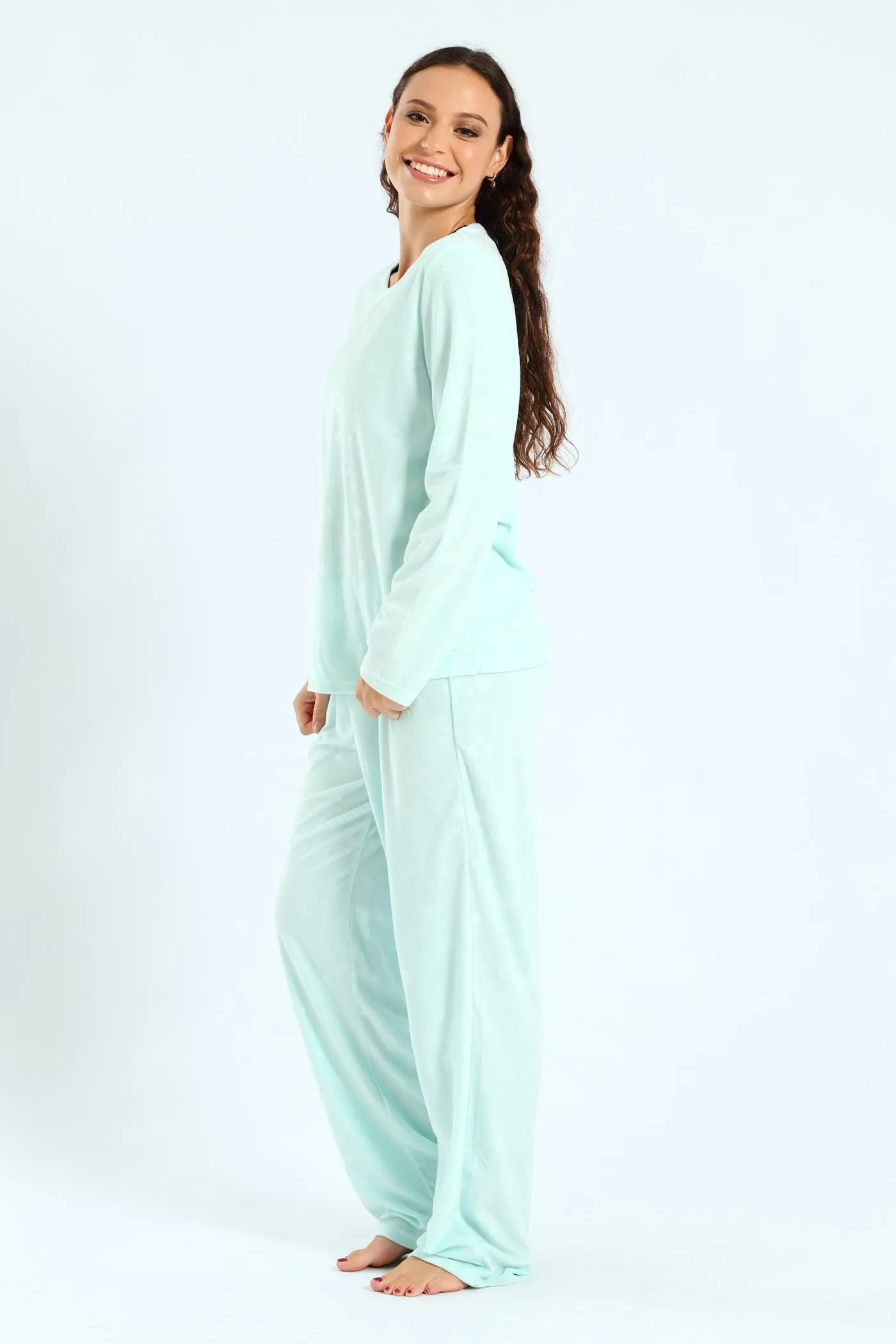Embossed Stars Top & Pant Pj Set - Aqua
