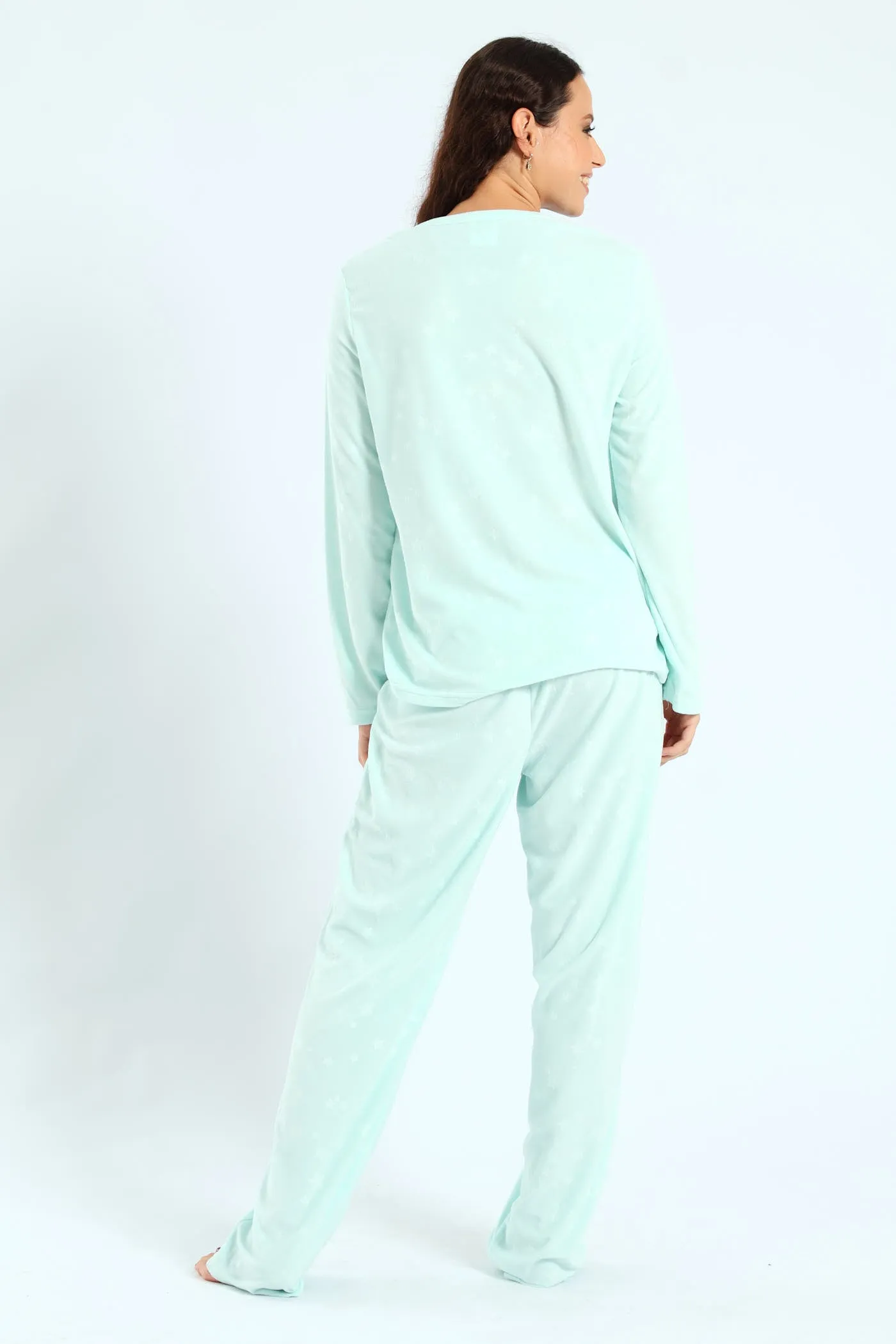 Embossed Stars Top & Pant Pj Set - Aqua