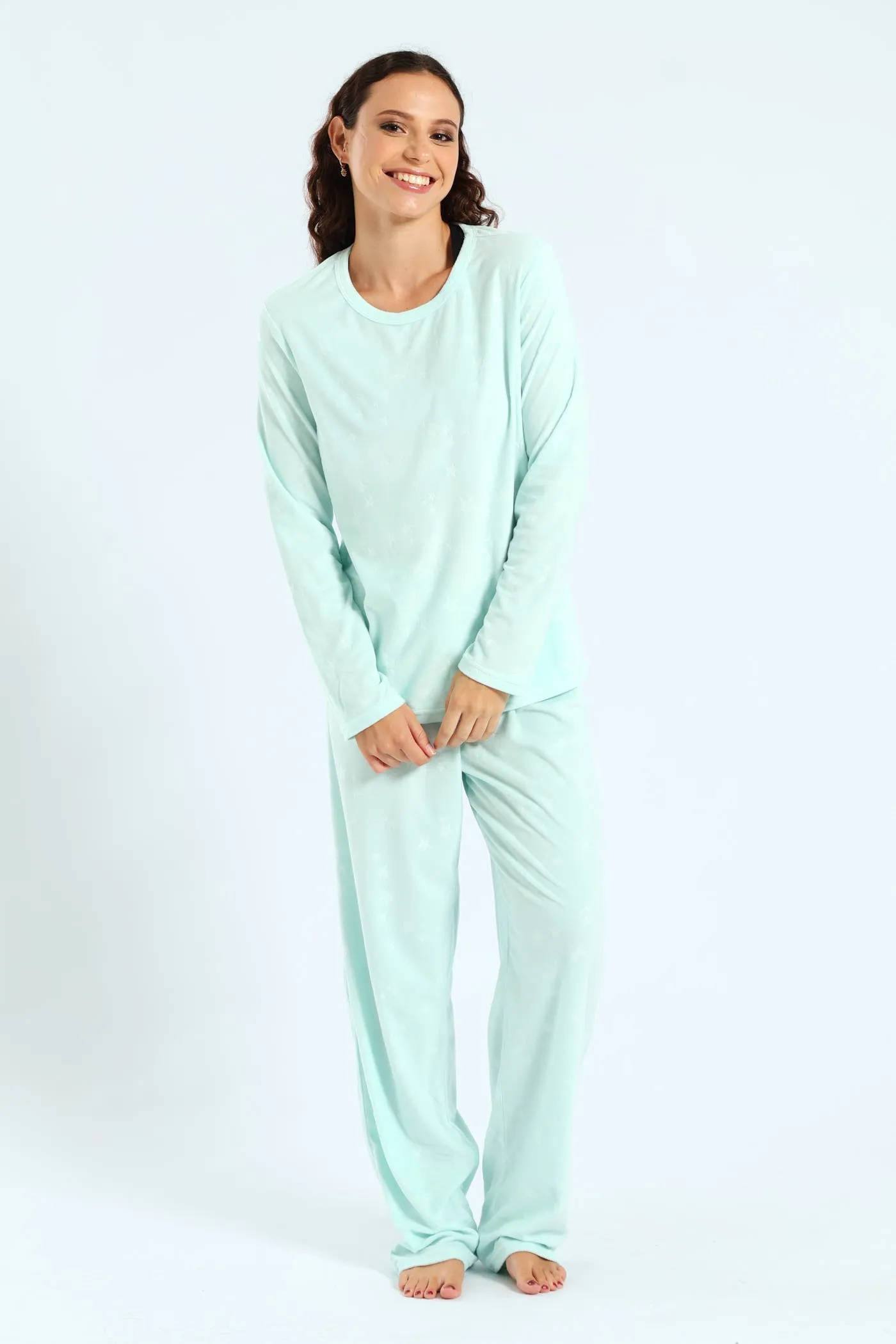 Embossed Stars Top & Pant Pj Set - Aqua