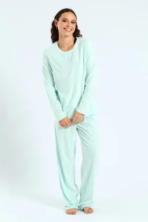 Embossed Stars Top & Pant Pj Set - Aqua