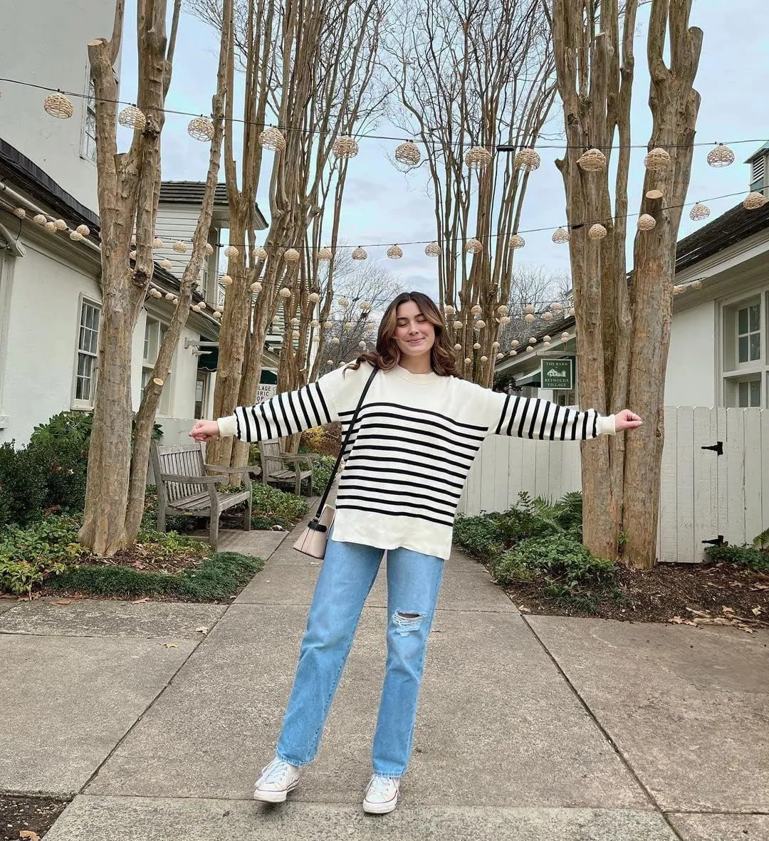 ETCYY Womens Sweaters Fall 2024 Batwing Long Sleeve Side Slit Knit Tops Crew Neck Striped Oversized Sweater Pullover Tops