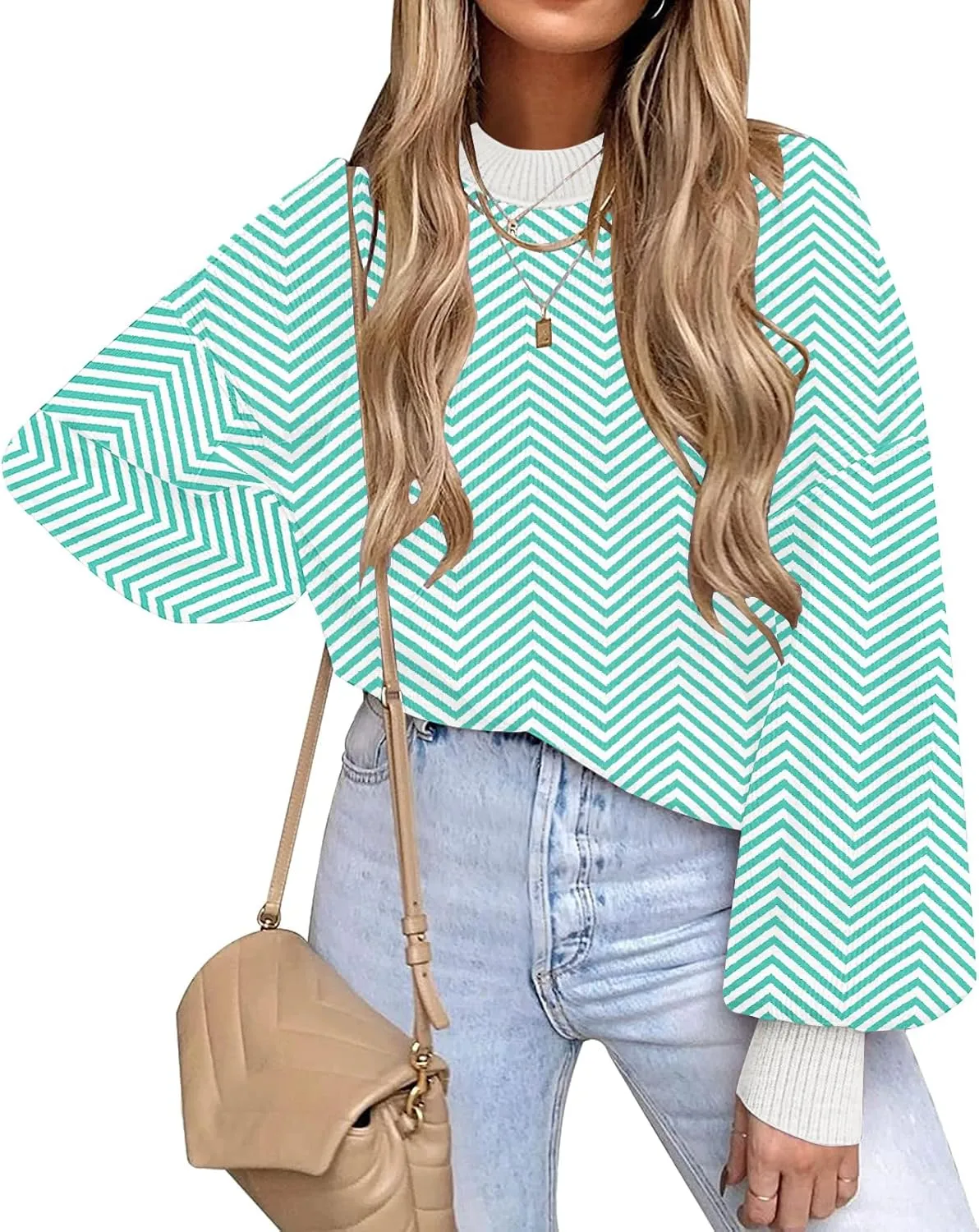 ETCYY Womens Sweaters Fall 2024 Batwing Long Sleeve Side Slit Knit Tops Crew Neck Striped Oversized Sweater Pullover Tops