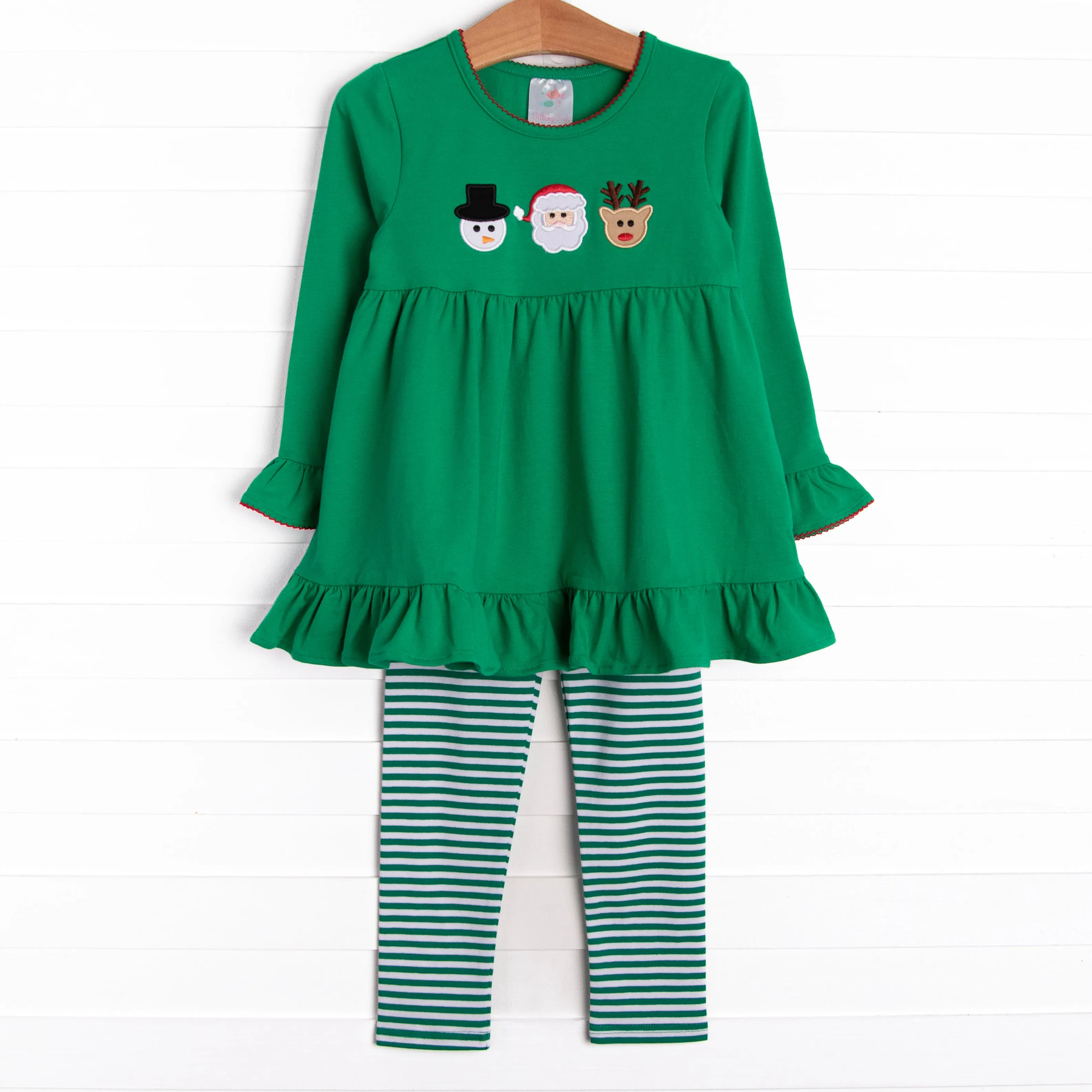 Festive Friends Embroidered Legging Set, Green