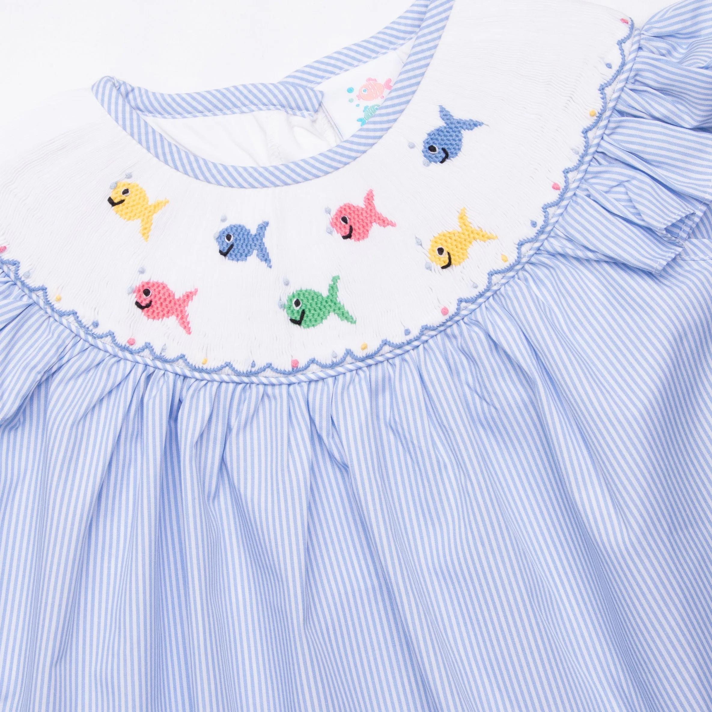 Fish Frenzy Smocked Ruffle Short Set, Blue