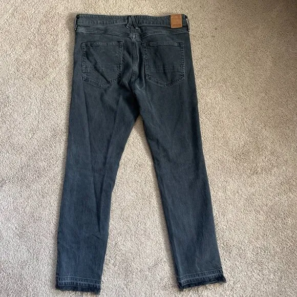 Free People Jeans Womens 31 Black Cuffed Slim Boyfriend Faded Ripped Raw Hem