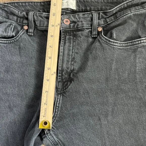 Free People Jeans Womens 31 Black Cuffed Slim Boyfriend Faded Ripped Raw Hem