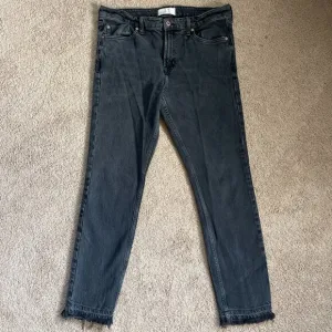 Free People Jeans Womens 31 Black Cuffed Slim Boyfriend Faded Ripped Raw Hem