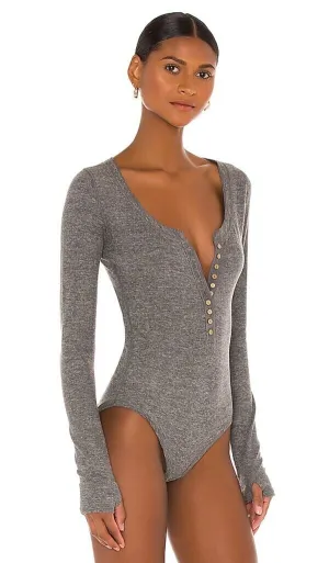 Free People Women's Dylan Thermal Bodysuit Charcoal S
