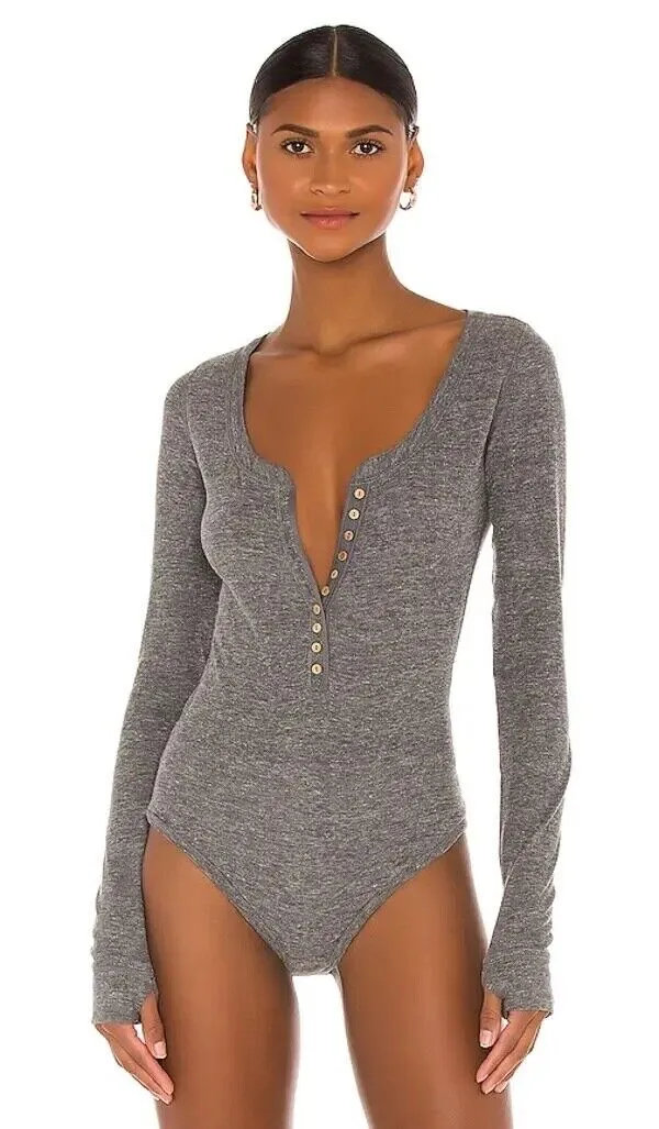 Free People Women's Dylan Thermal Bodysuit Charcoal S
