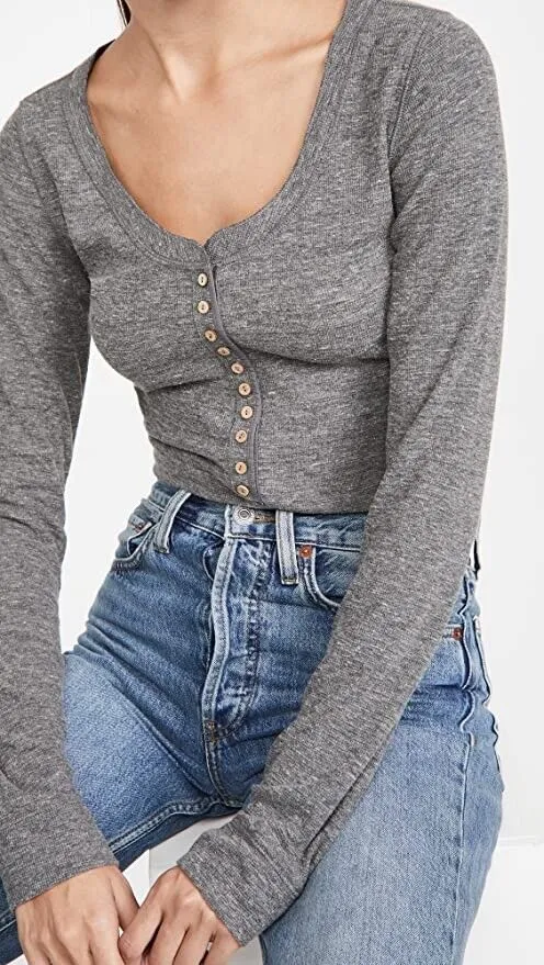 Free People Women's Dylan Thermal Bodysuit Charcoal S