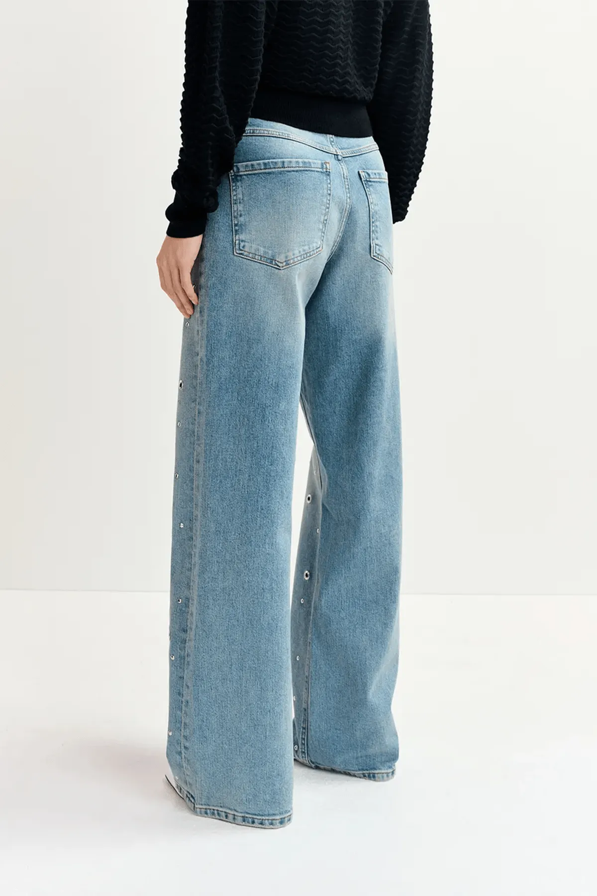 Garment Eyelet-Embellished Jeans in Blue
