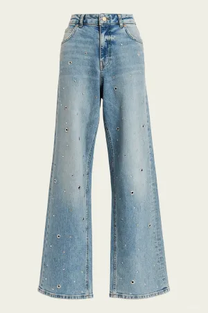 Garment Eyelet-Embellished Jeans in Blue
