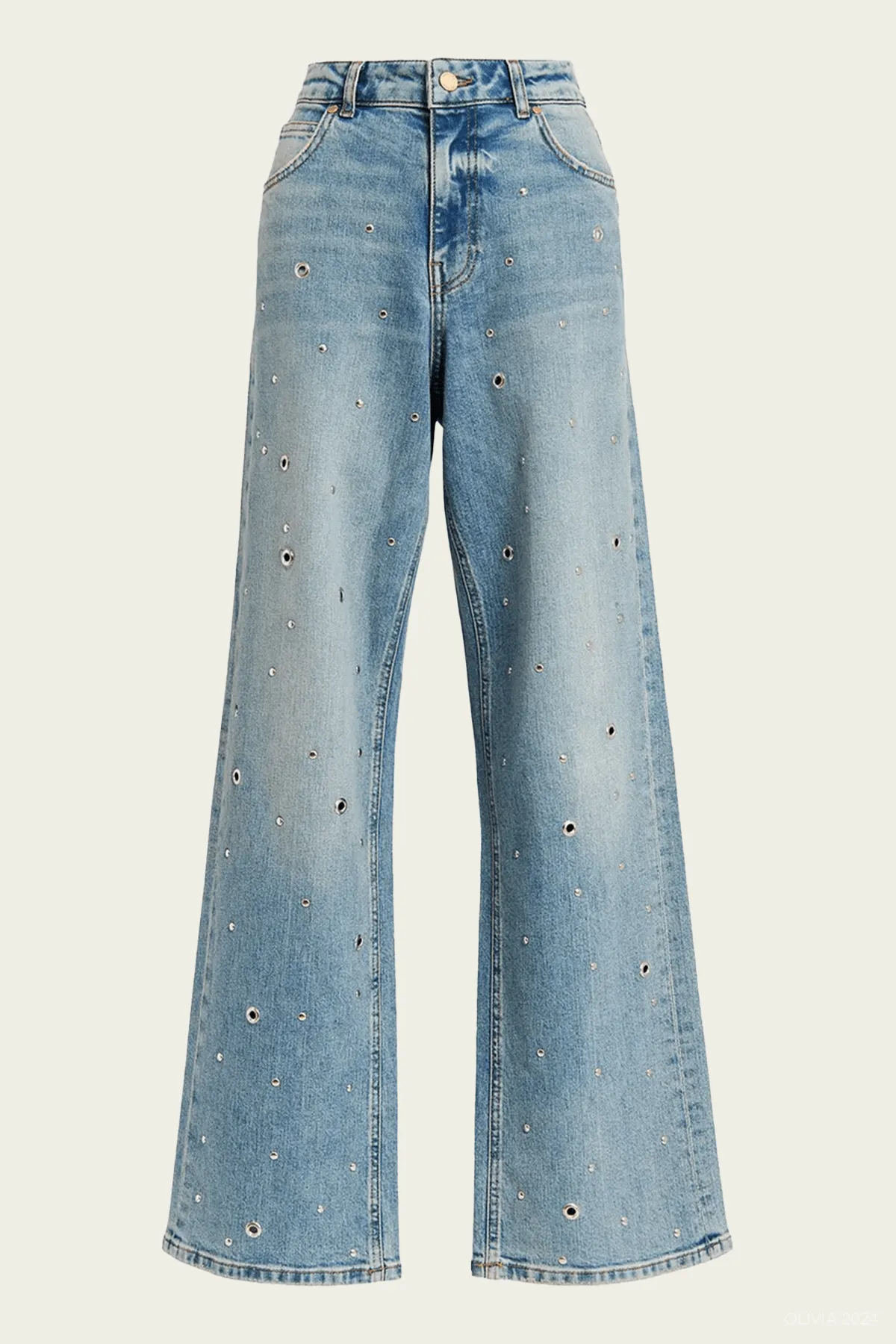 Garment Eyelet-Embellished Jeans in Blue