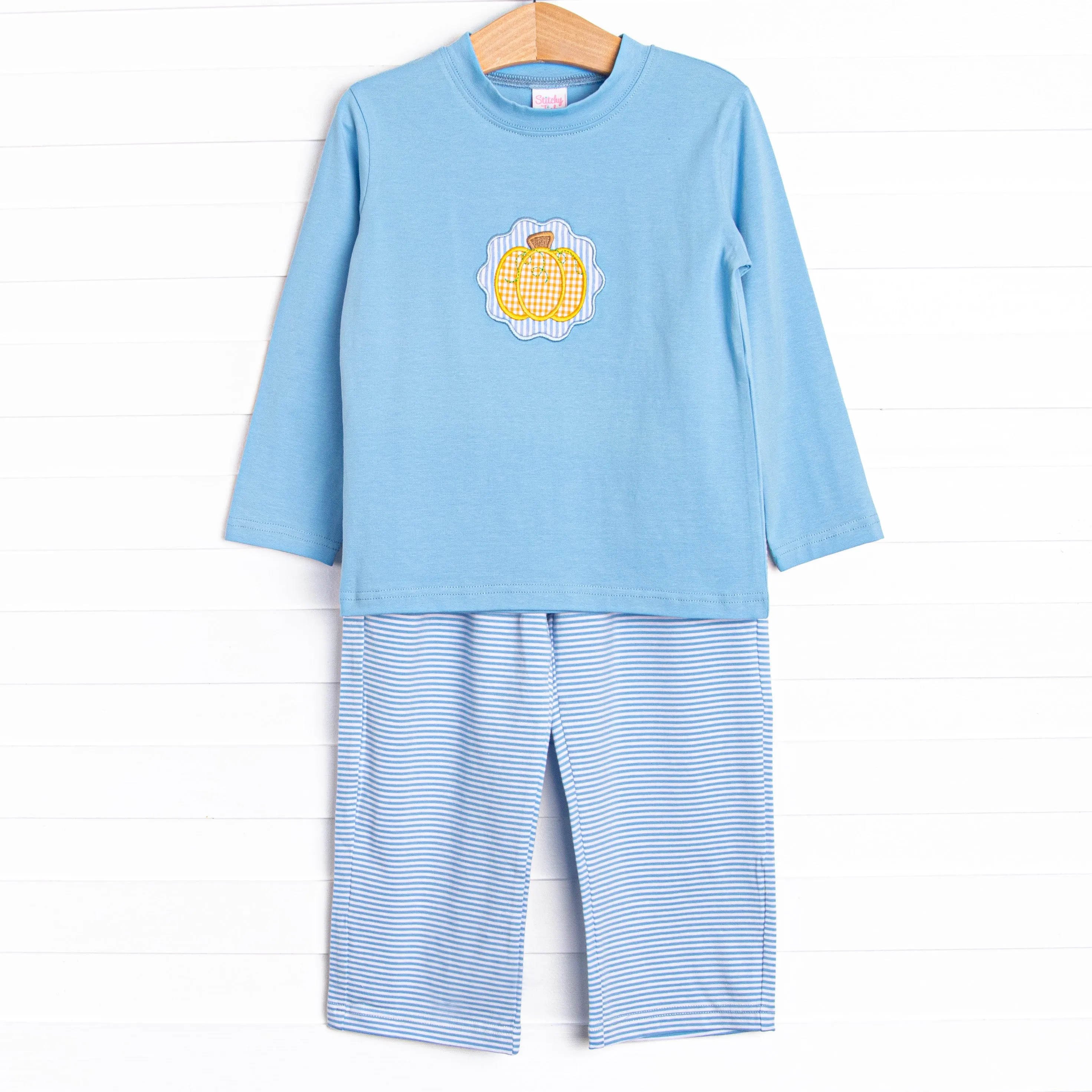 Gingham and Ghord Applique Pant Set, Blue