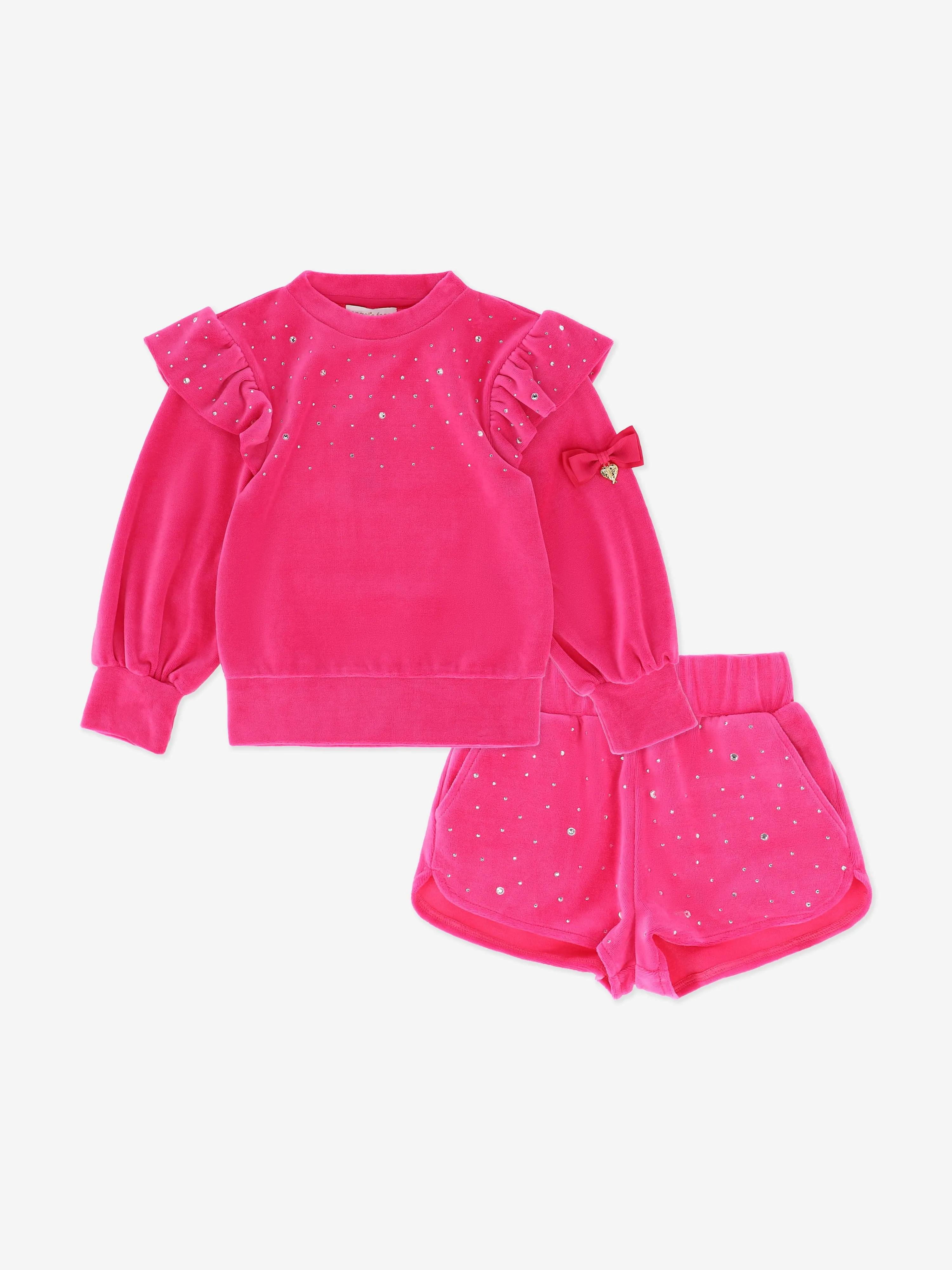 Girls Bijou Crystal Velour Short Set in Pink