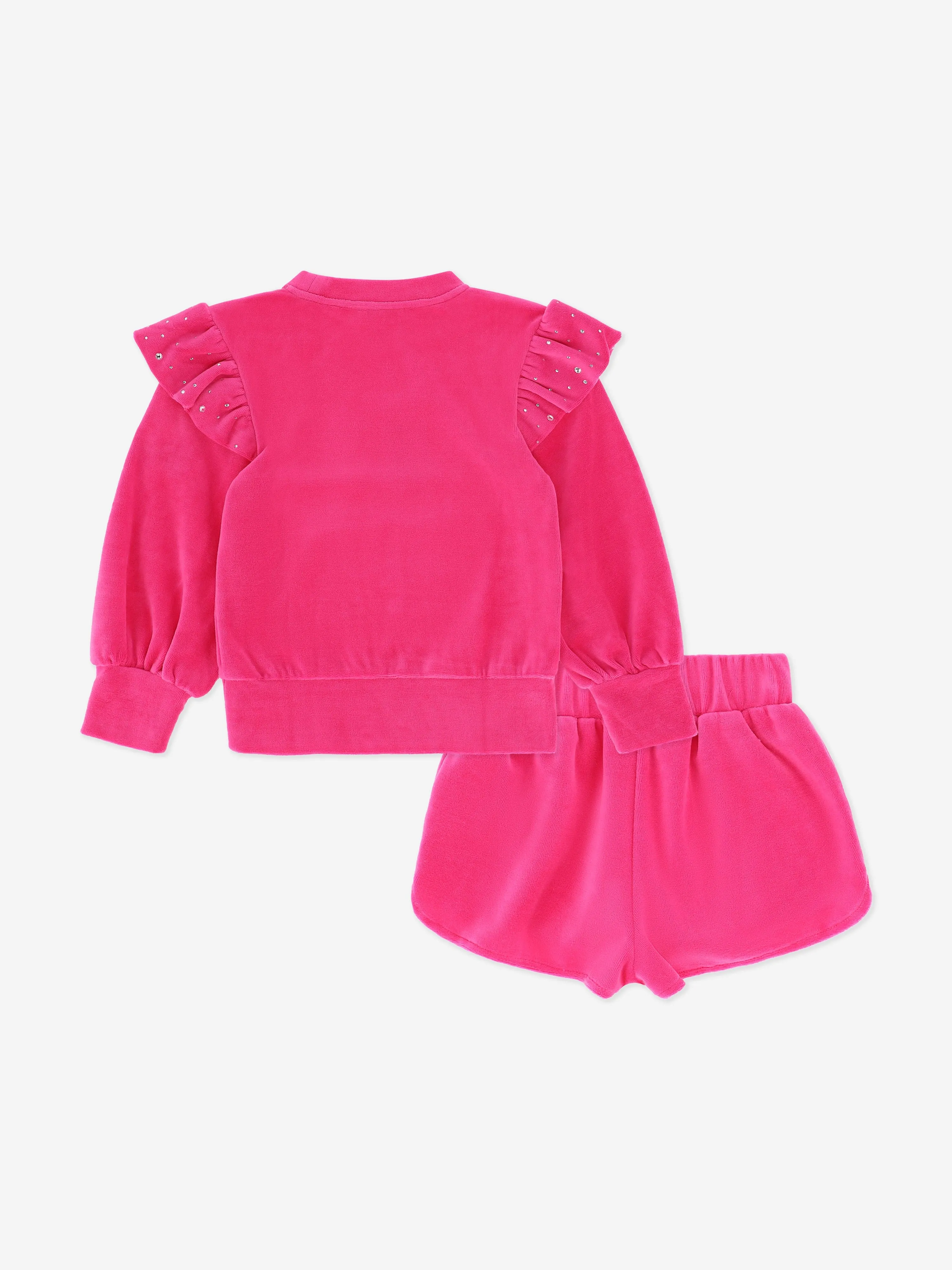 Girls Bijou Crystal Velour Short Set in Pink