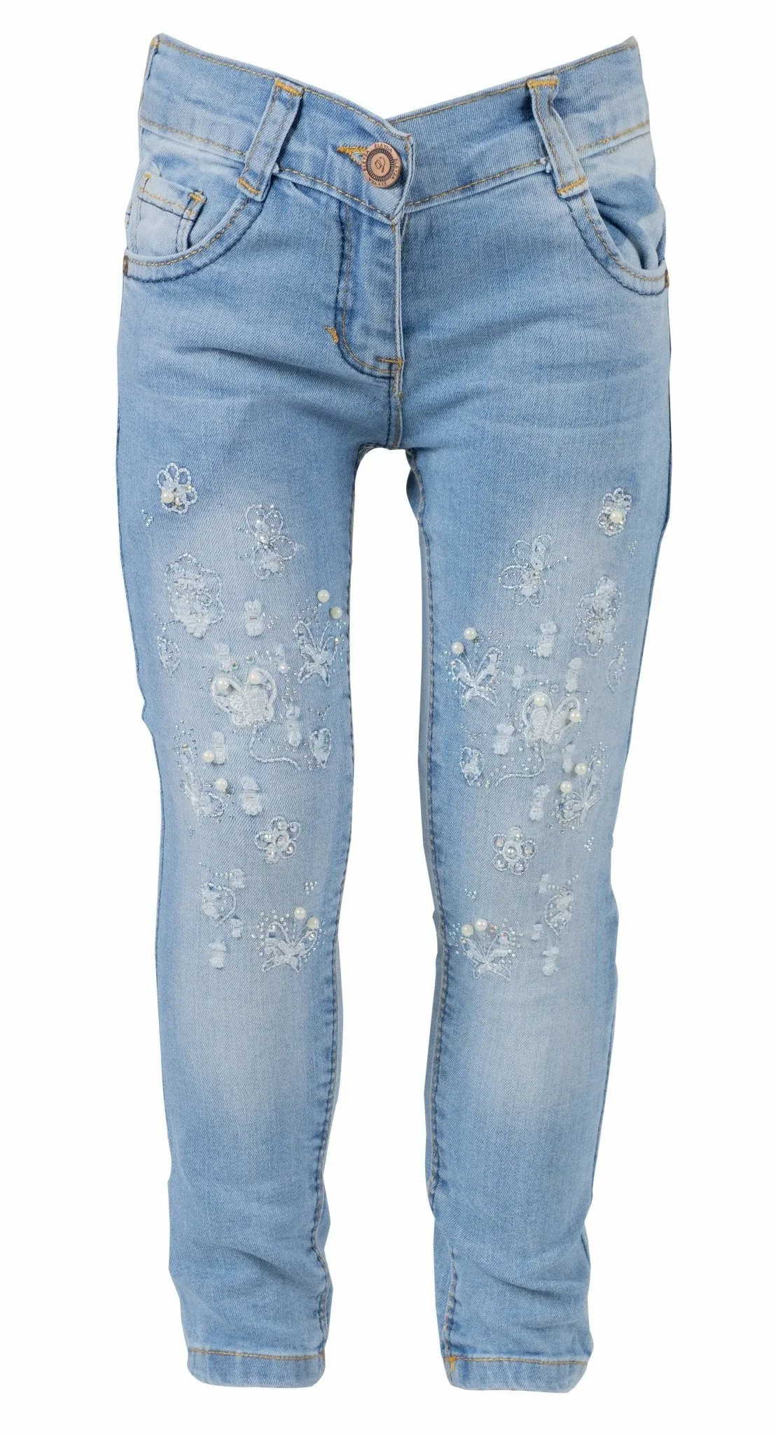 Girls' White Flower Jeans