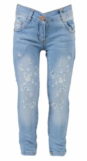 Girls' White Flower Jeans