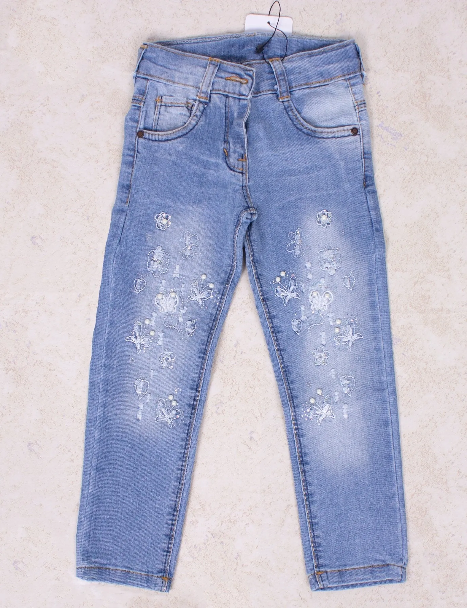 Girls' White Flower Jeans