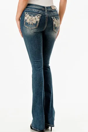 GRACE IN LA Easyfit Embellished Scroll Pocket Bootcut Jeans
