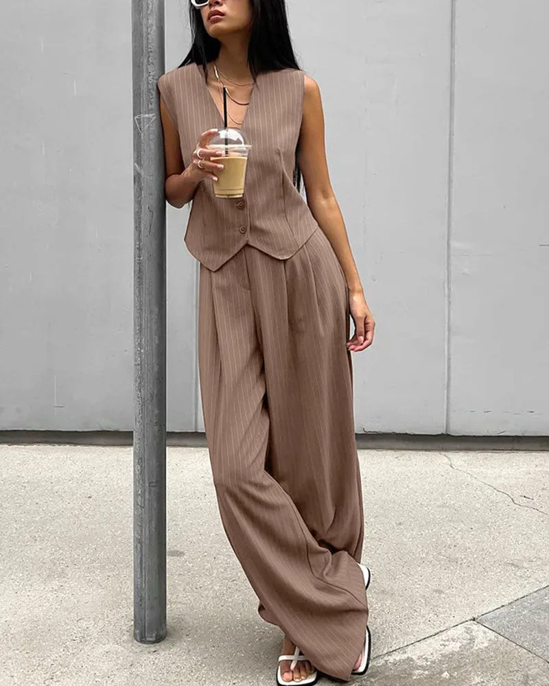 Grace - Pinstriped Vest and Trousers Set