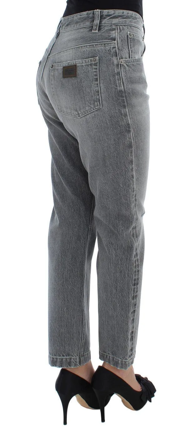 Gray Denim Cotton Stretch Boyfriend Jeans