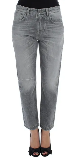 Gray Denim Cotton Stretch Boyfriend Jeans