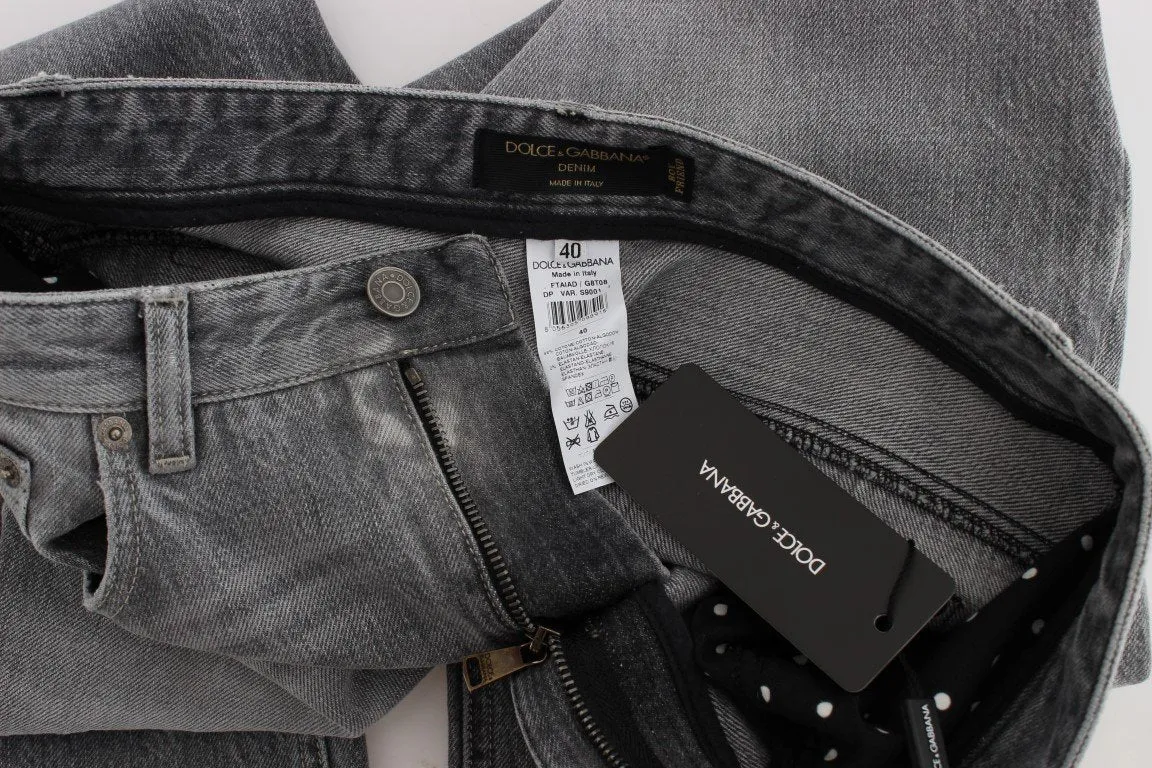 Gray Denim Cotton Stretch Boyfriend Jeans
