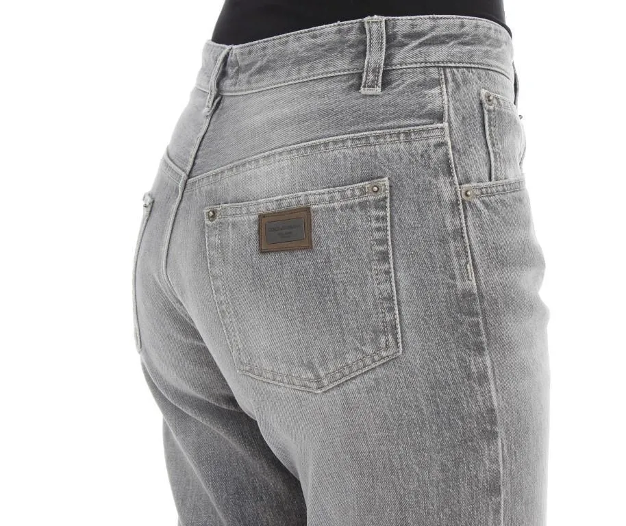 Gray Denim Cotton Stretch Boyfriend Jeans